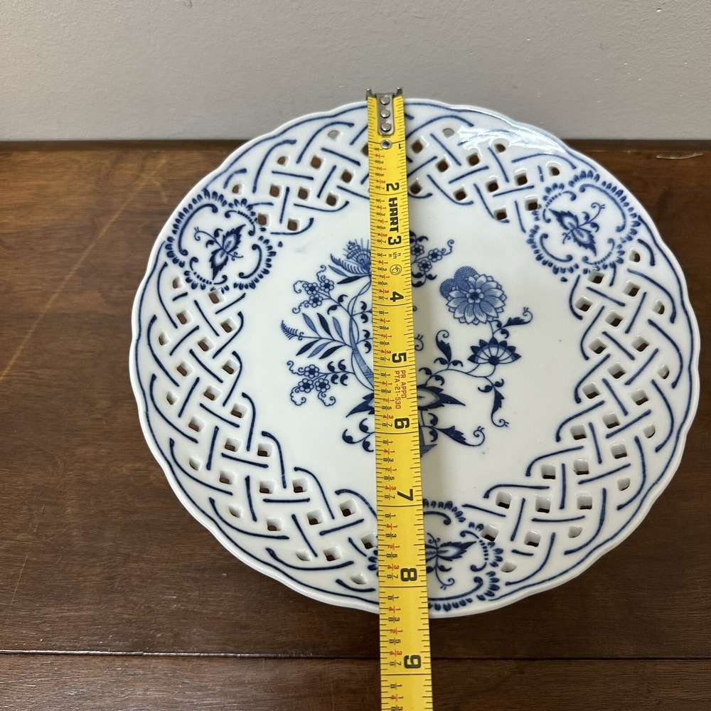 Blue Danube Blue Onion Reticulated Cake Plate Stand 8.5" Made In Japan - Picture 10 of 11